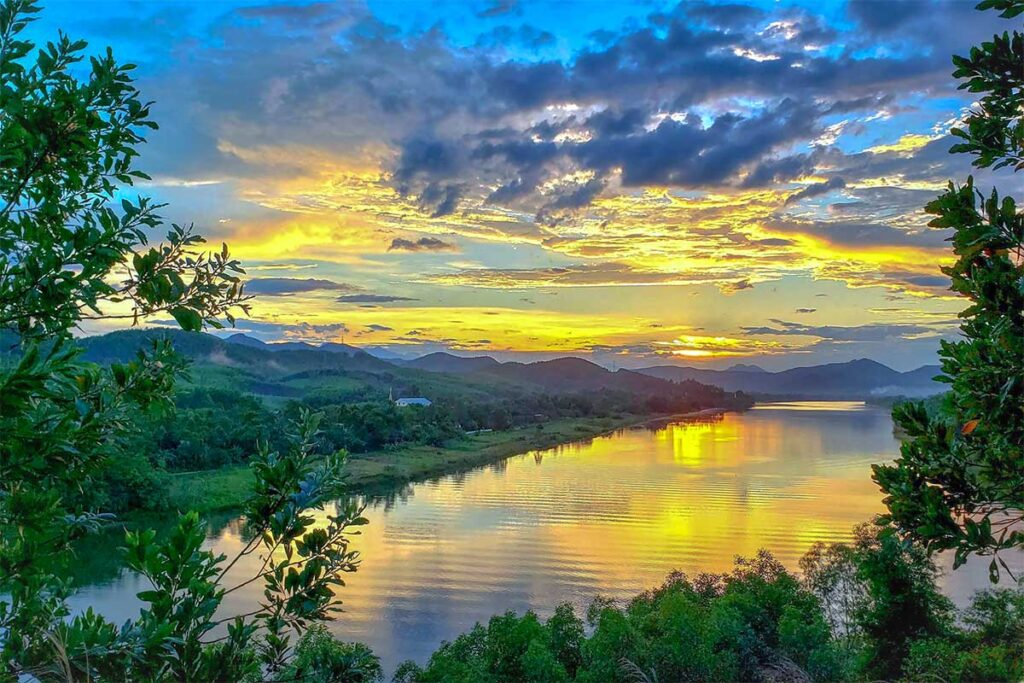Sunset over the Perfume River seen from Vong Canh Hill in Hue