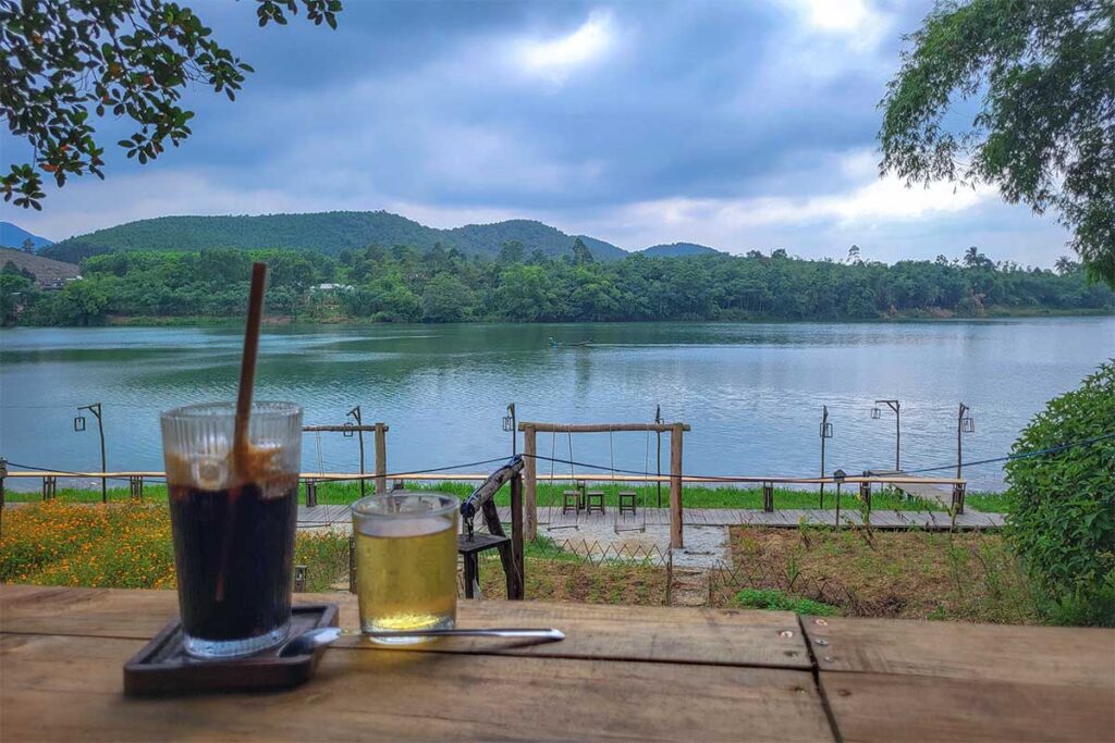 Small local coffee shop at the Perfume River on the bottom of Vong Canh Hill in Hue