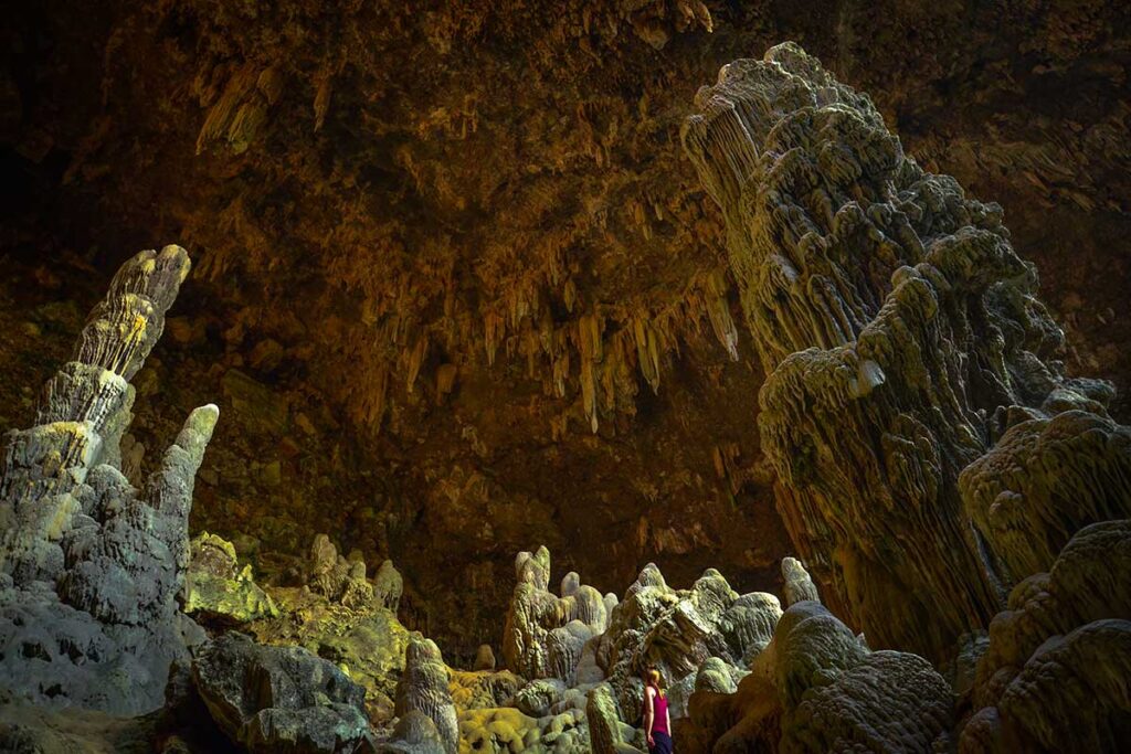 Interior of Chieu Cave in Mai Chau with large stalactites and stalagmites formations