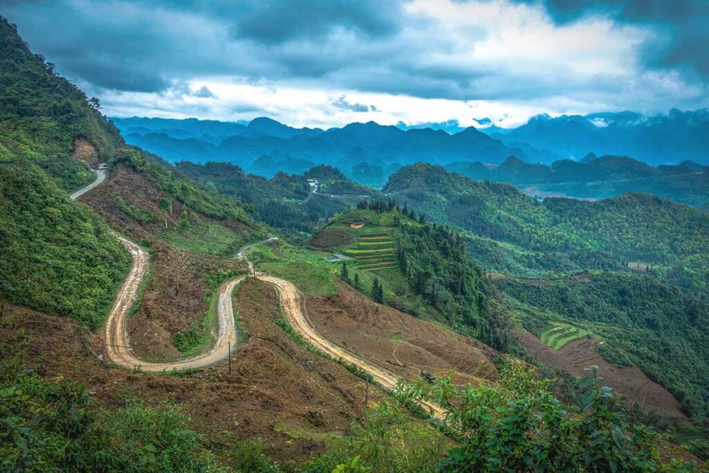 The views from Quan Ba Pass in Ha Giang over the mountains of Dong Van Karst Plateau Geopark