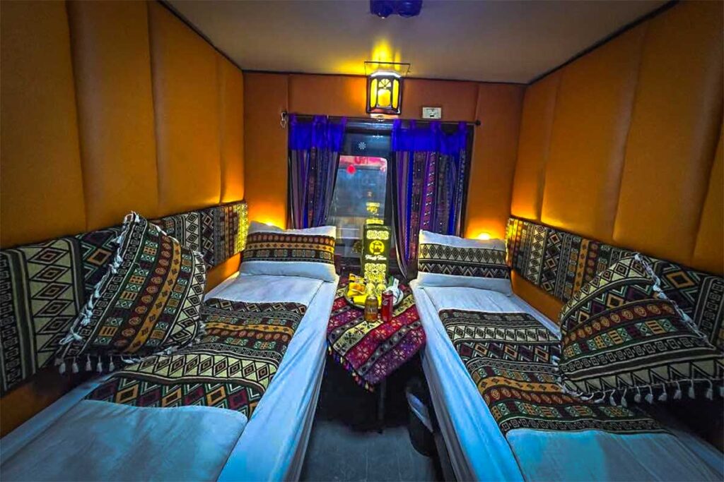 Twin cabin inside tourist train of Family Express Hanoi to Sapa