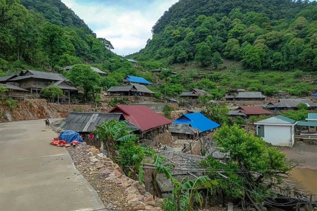 Traditional houses seen from a mountain road in Hang Kia Commune - Mai Chau