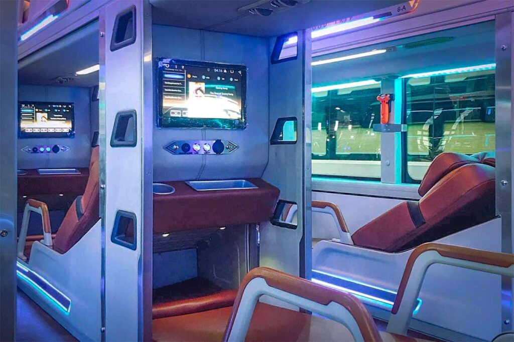 Inside of a limousine sleeper bus from Hanoi to Sapa