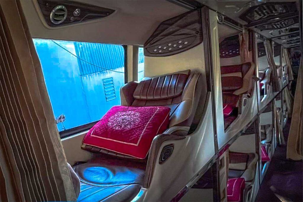 A seat inside the limousine sleeper bus from Hanoi to Sapa