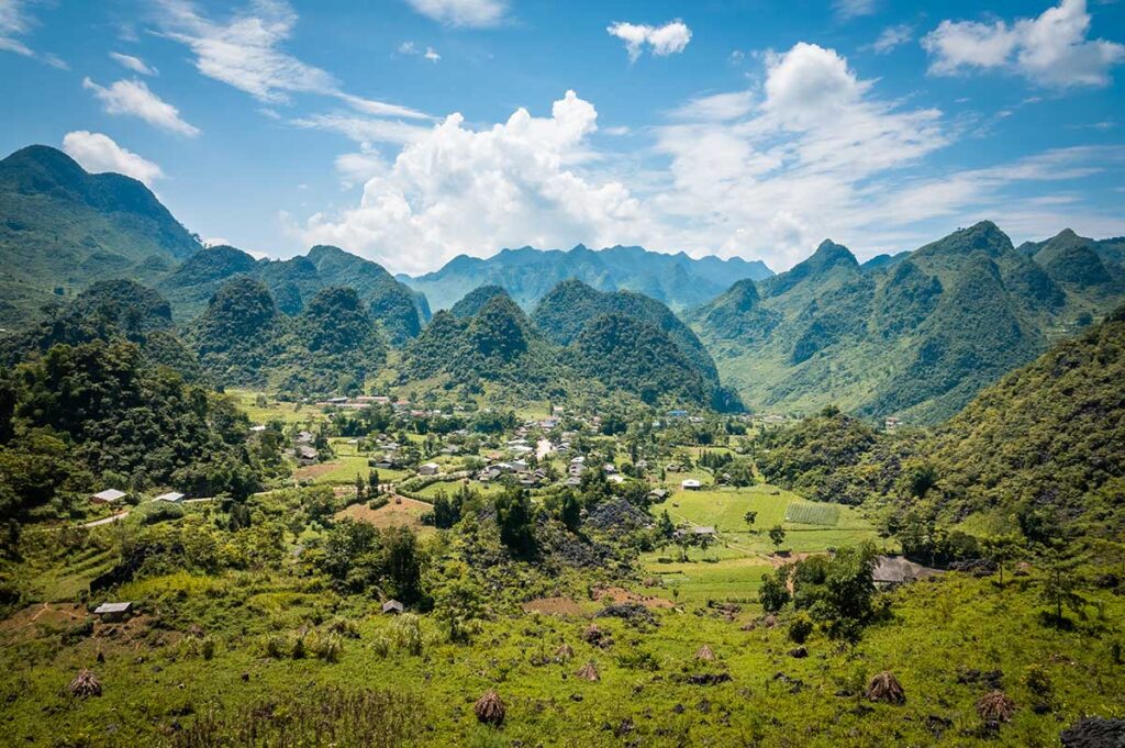 Conical shaped mountains in Ha Giang seen from Lung Ho viewpoint