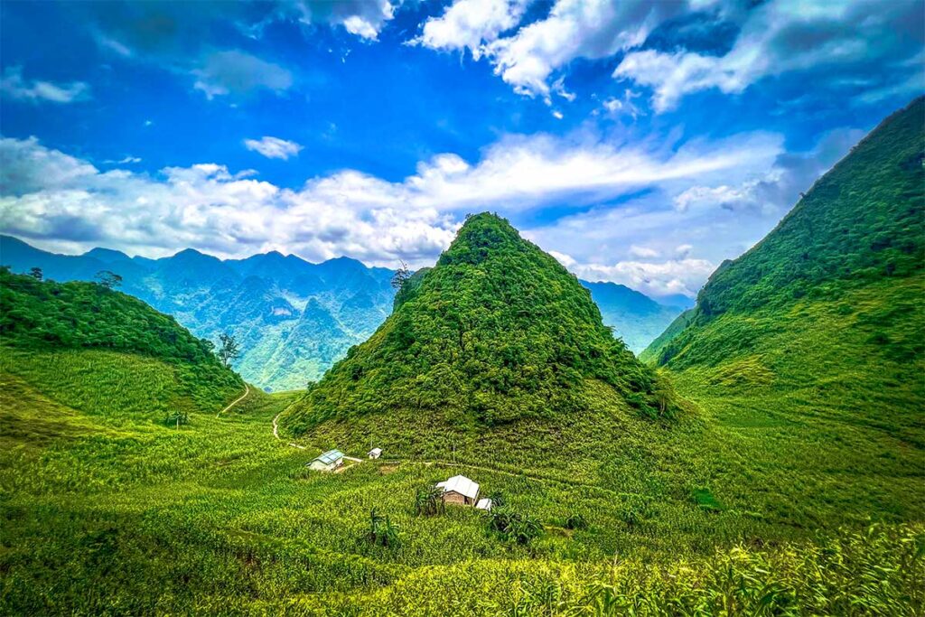 Beautiful mountain views from the road leading to the Lung Khuy Cave