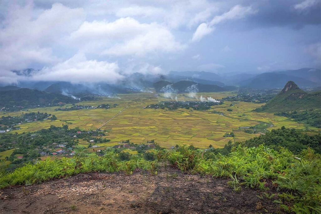 A view from top of the hill in Muong Than over the rice fields below