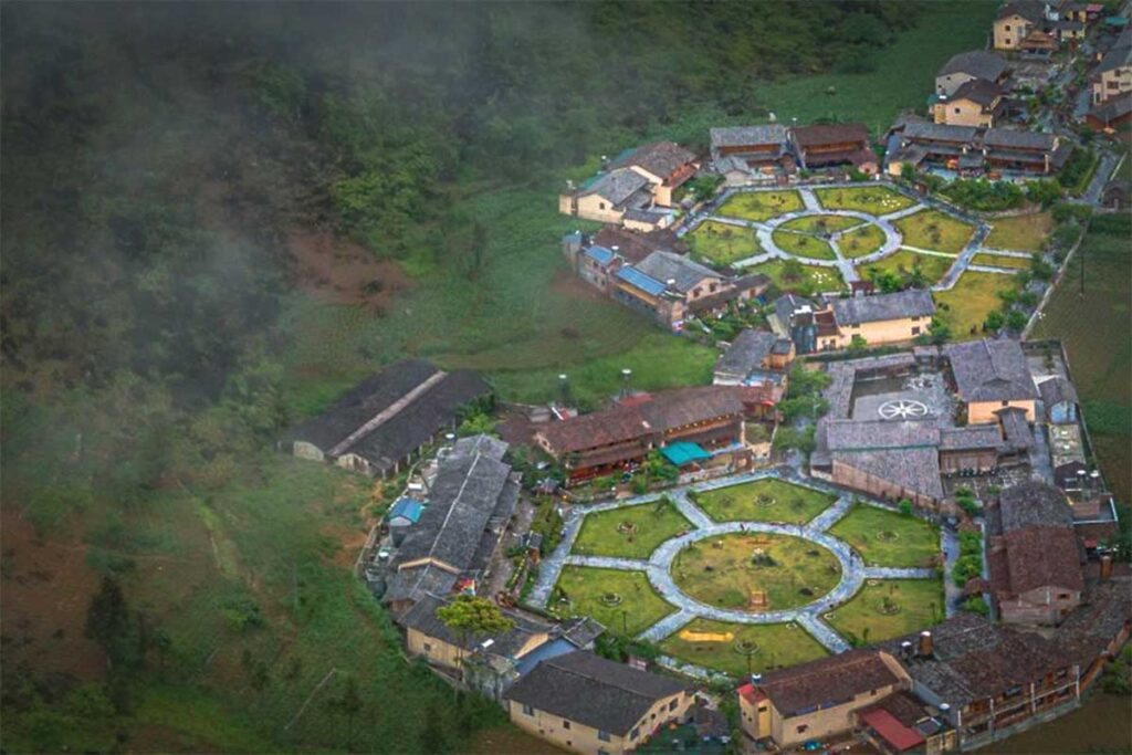 Aerial view of Pa Vi Hmong Village with all the homestays from the top