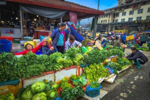 Vegetables being sold at a stall outside at the Sapa Market