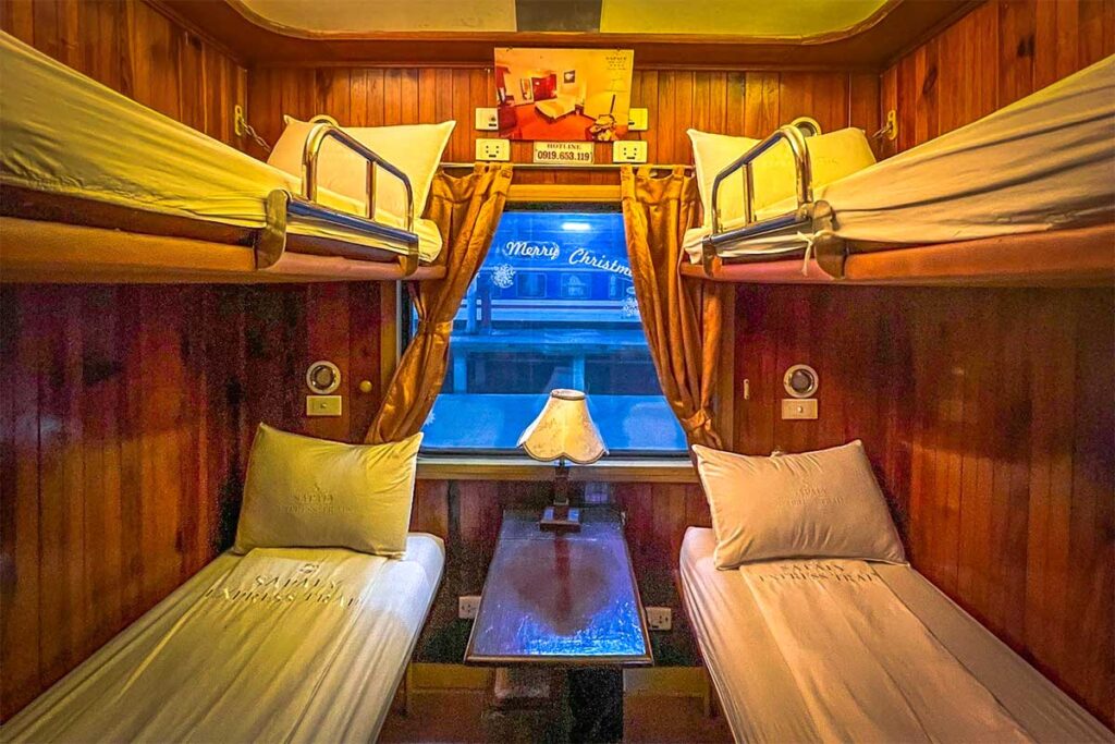 A nicely decorated 4-berth cabin of Sapaly Express Hanoi to Sapa train