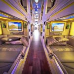 The inside of a VIP cabin sleeper bus from Hanoi to Sapa