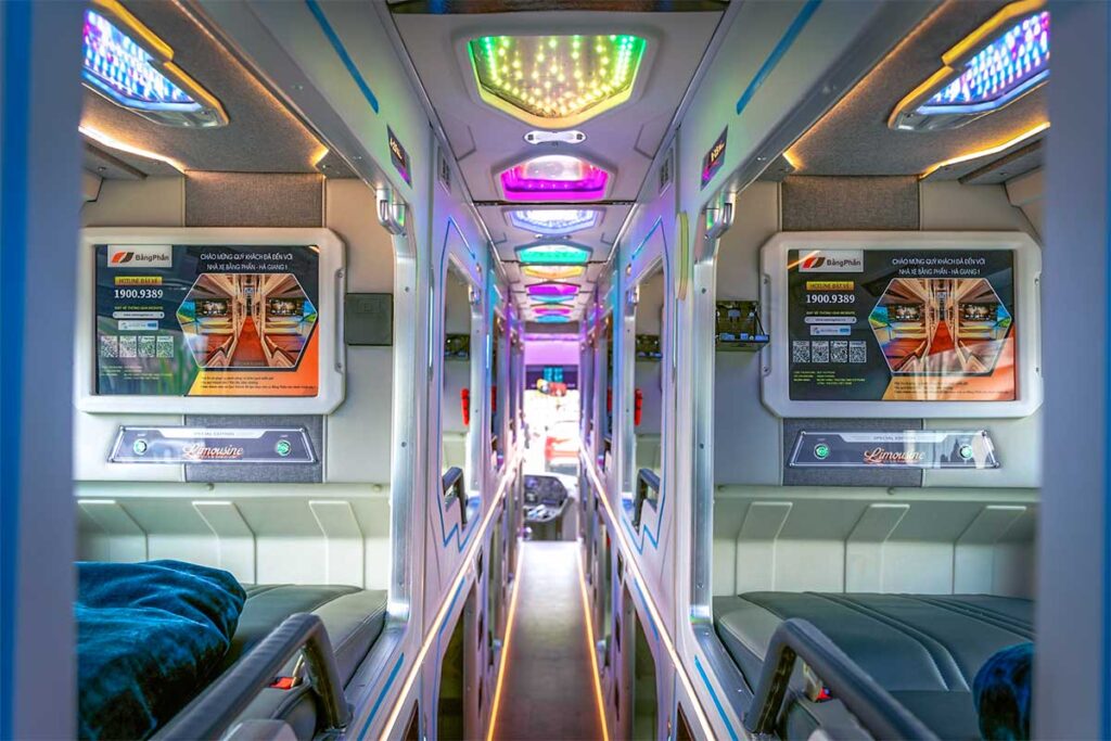 VIP Sleeper limousine bus from the inside to Ha Giang