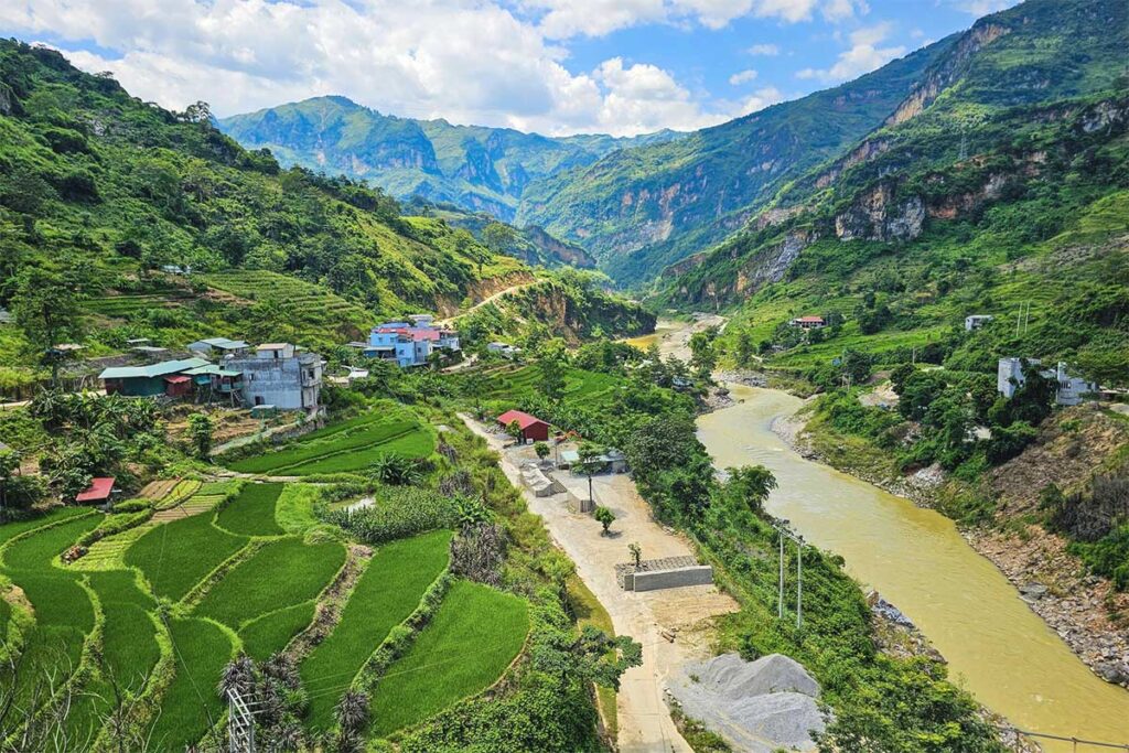 River, mountains and rice fields in Xin Man district in Ha Giang
