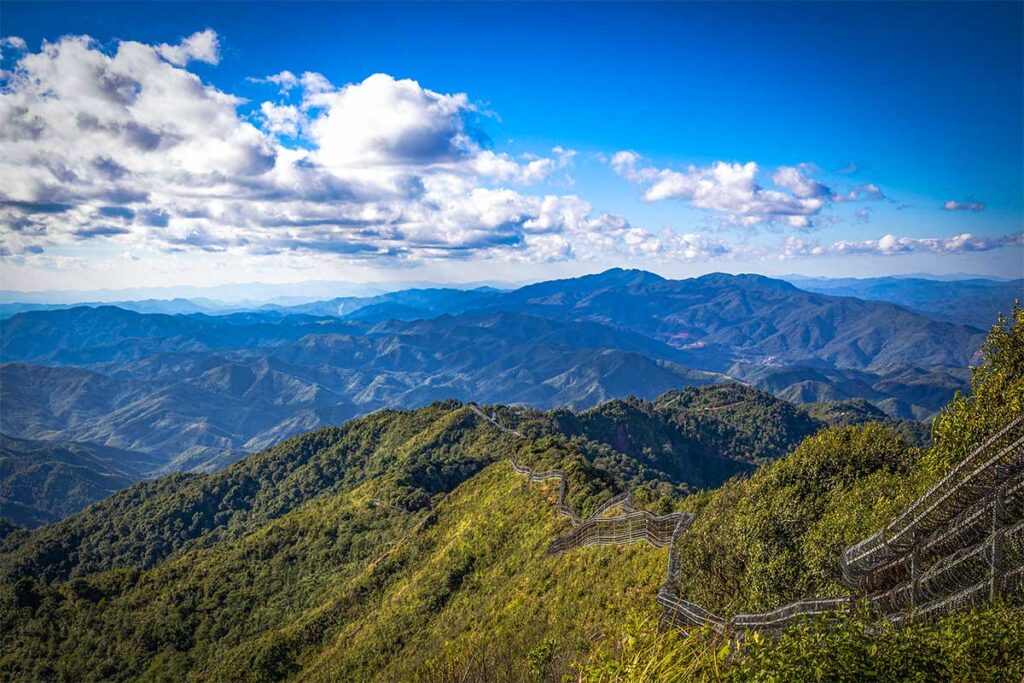 The border fence seen from Landmark 0 between Vietnam and China, including epic mountain views