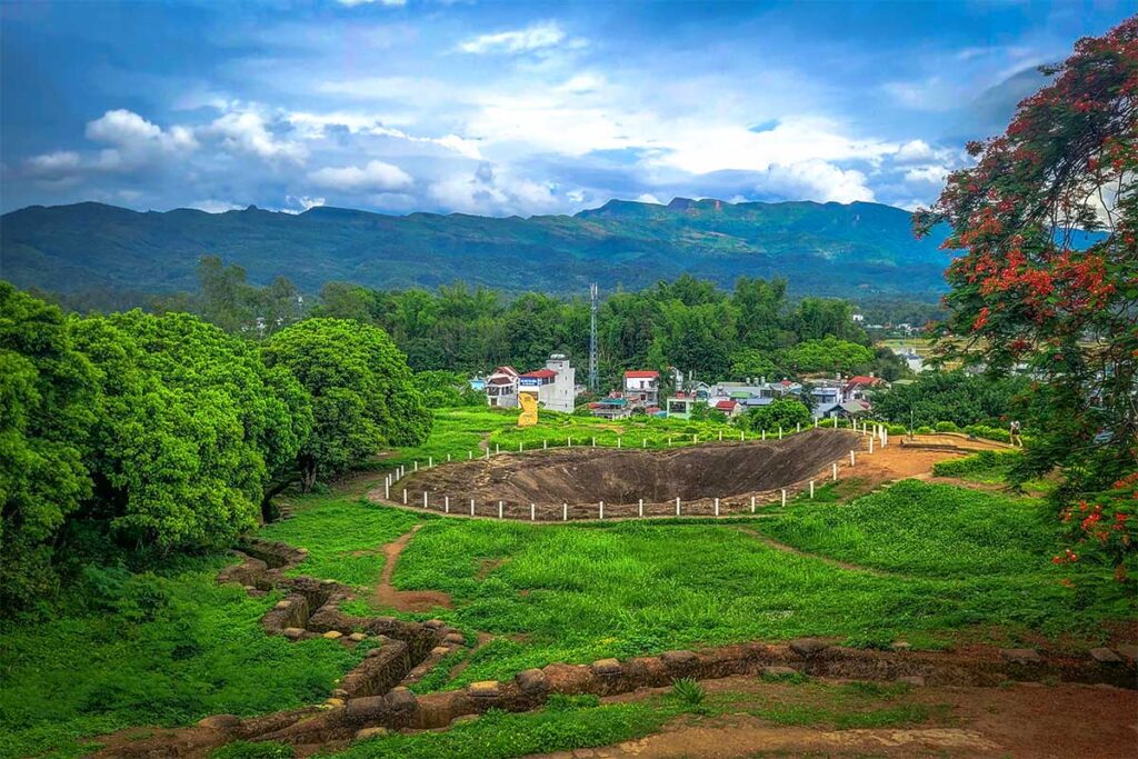 Trenches and in the background a bomb crater at A1 Hill