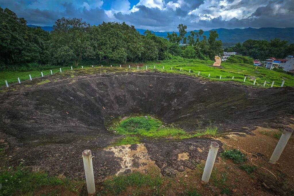 A huge crater from an explosion of a 960 kg mine during the Battle of Dien Bien Phu on A1 Hill
