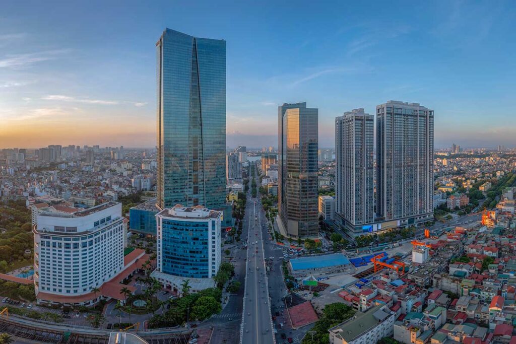 Aerial view of Hanoi skyline cityscape on Nguyen Chi Thanh street, Ba Dinh district