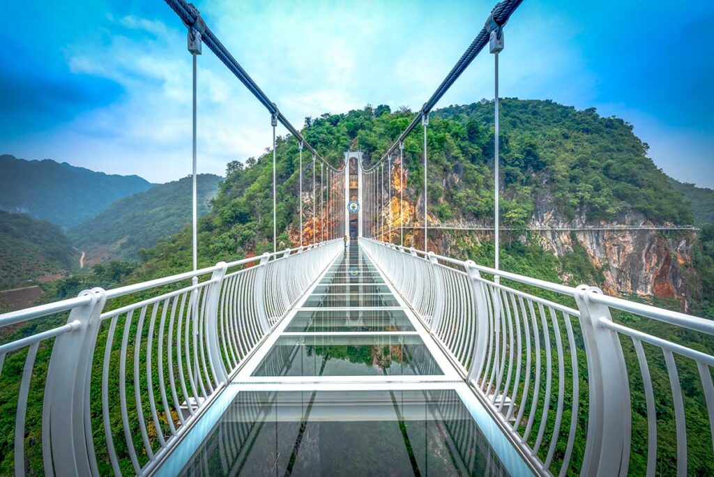 A transparent glass walkway of Bach Long Glass Bridge