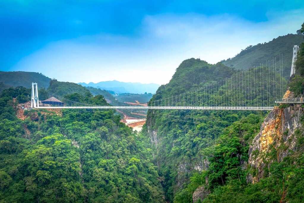 View of Bach Long Glass Bridge - World's longest glass bridge, located between two mountain cliffs in Moc Chau
