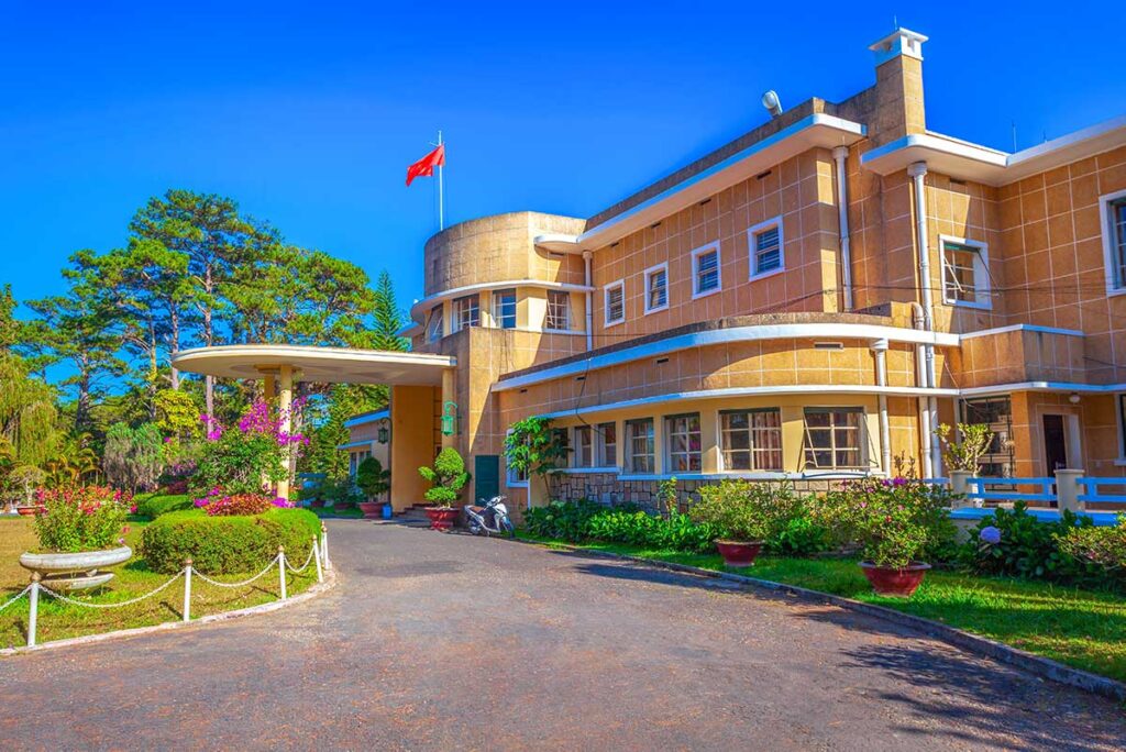 The exterior of Bao Dai Summer Palace 3 on a hill in Dalat