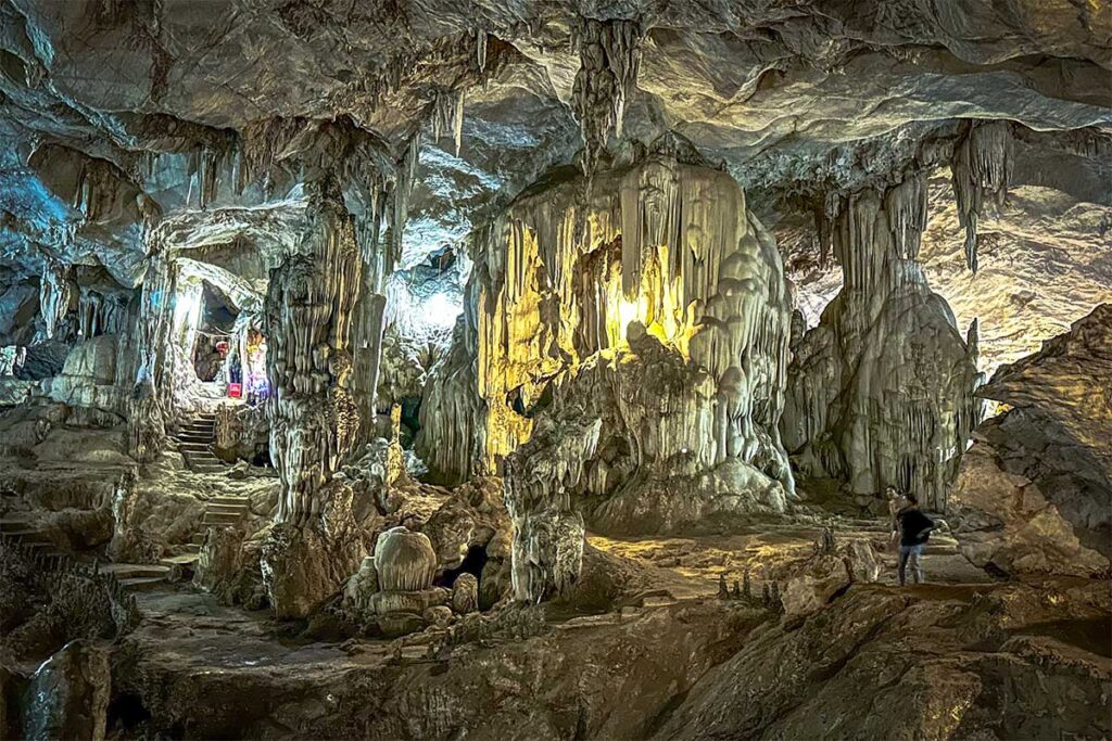 Inside Bat Cave in Moc Chau with huge stalagmites