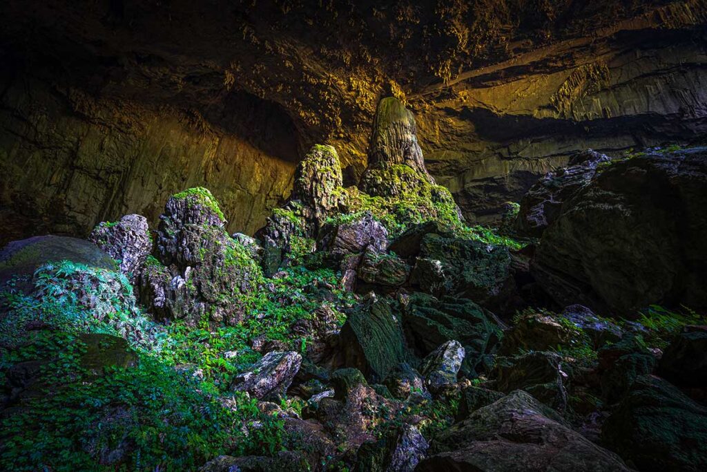 Rock formations inside Bat Cave in Pu Luong