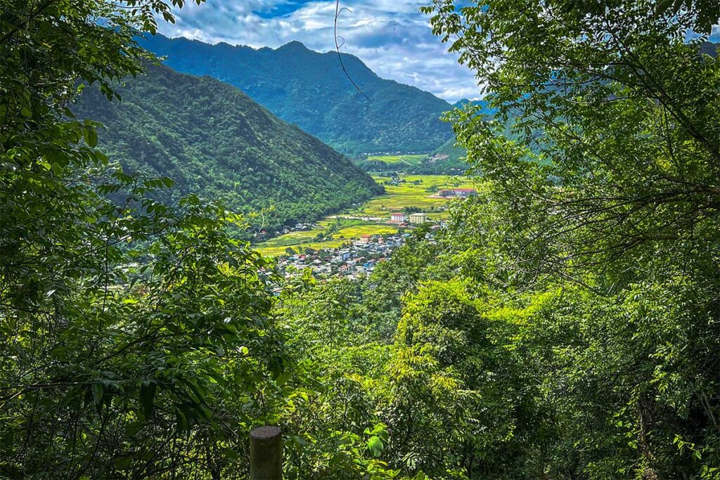 Views over Mai Chau valley from the stairs leading to Chieu Cave
