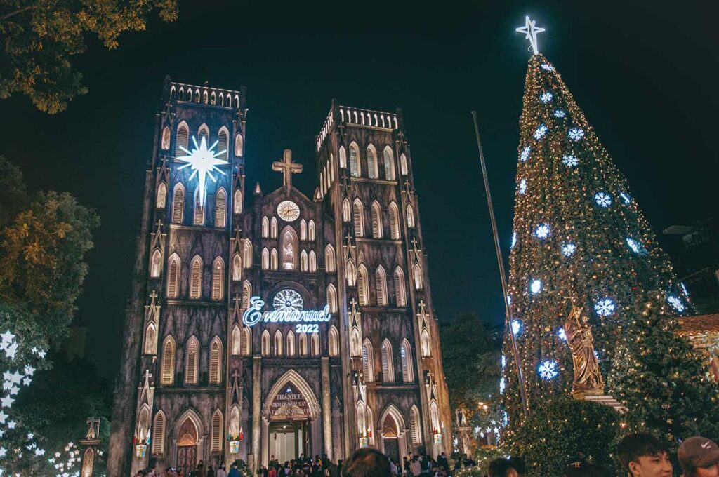 A christmas tree at the St Joseph Cathedral in Hanoi
