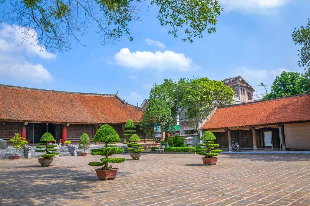 Beautiful scenery of Co Loa communal temple in ancient Co Loa citadel, Vietnam