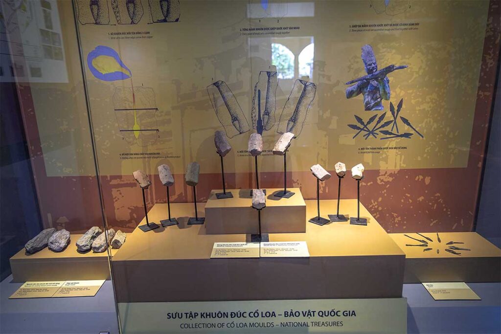 Ancient tools and weapons displayed inside Co Loa Museum