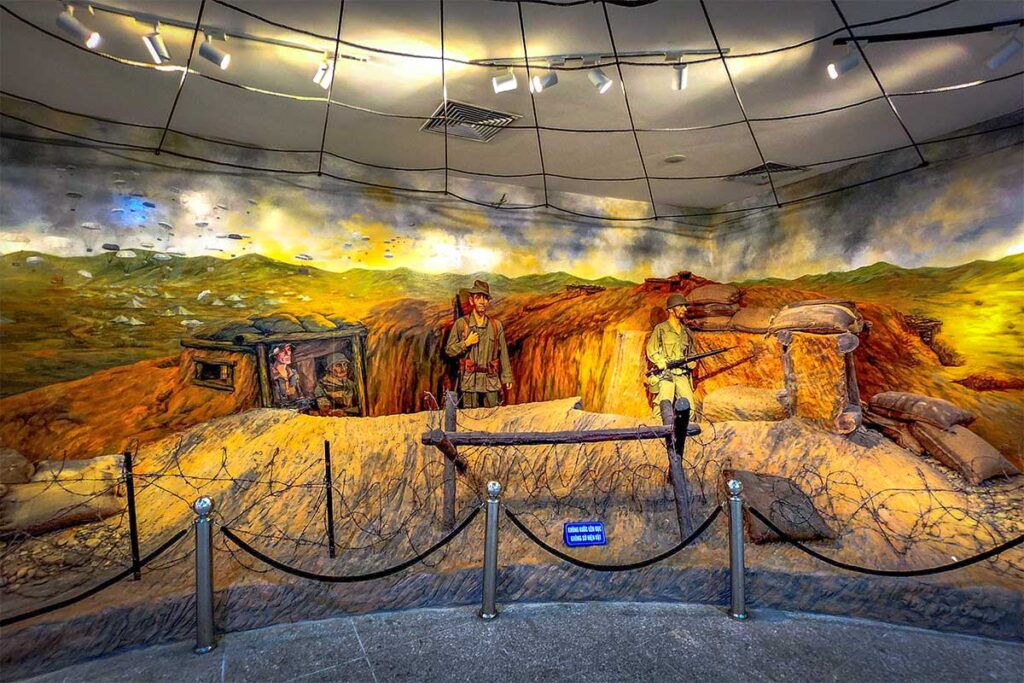 A setup showing the battlefield of Dien Bien Phu in the museum