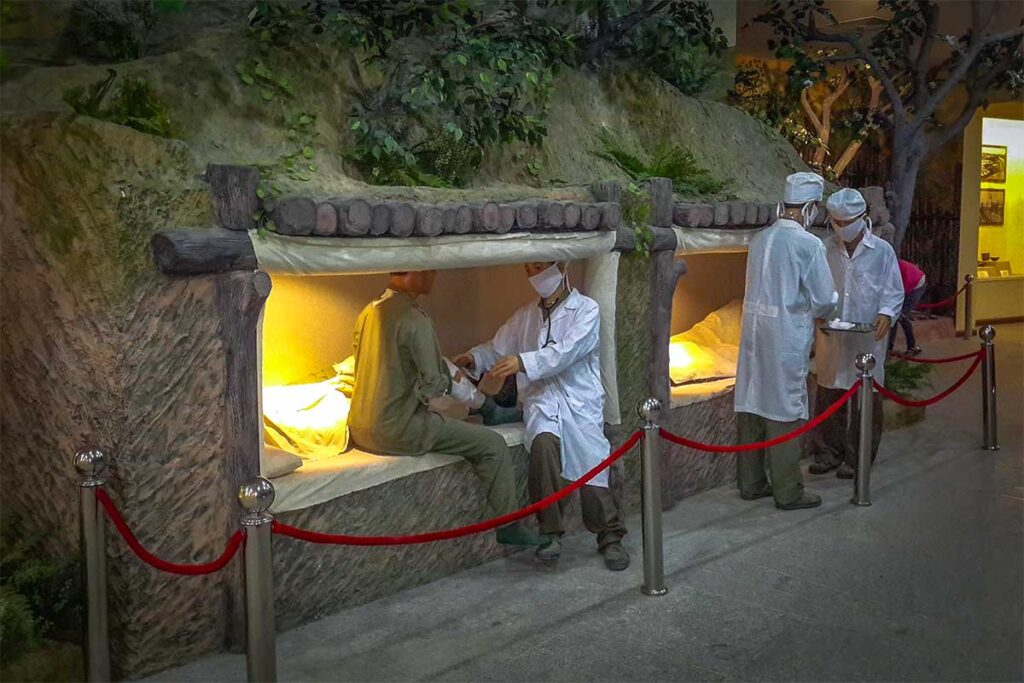 A display with dolls showing how an underground hospital should have looked like during the Battle of Dien Bien Phu at the Dien Bien Phu Victory Museum