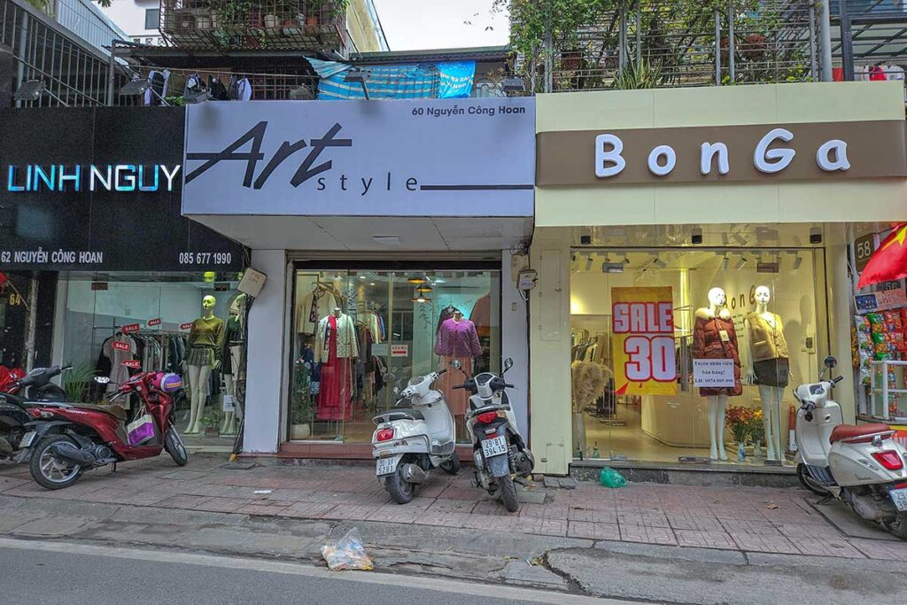 Fashion stores next to each other for shopping in Hanoi