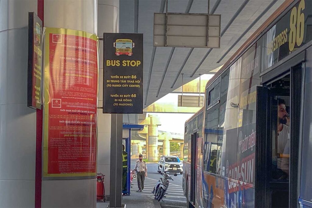 Bus stop at airport of bus 86 that drivings from Hanoi Airport to Old Quarter