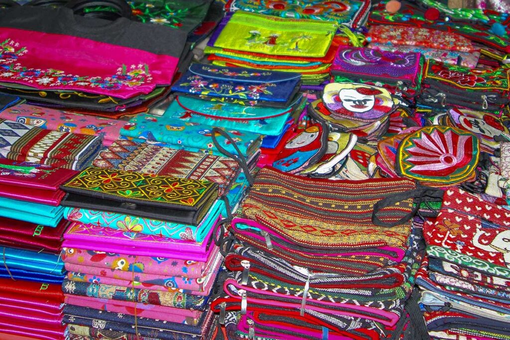 Different hand embroidery souvenirs sold at a local shop in Hanoi