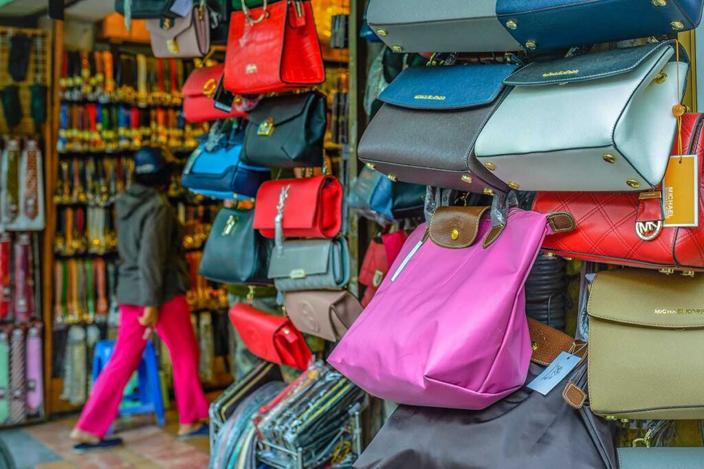 Fashion and accessories being sold at a local shop in Hang Dao Street in Hanoi