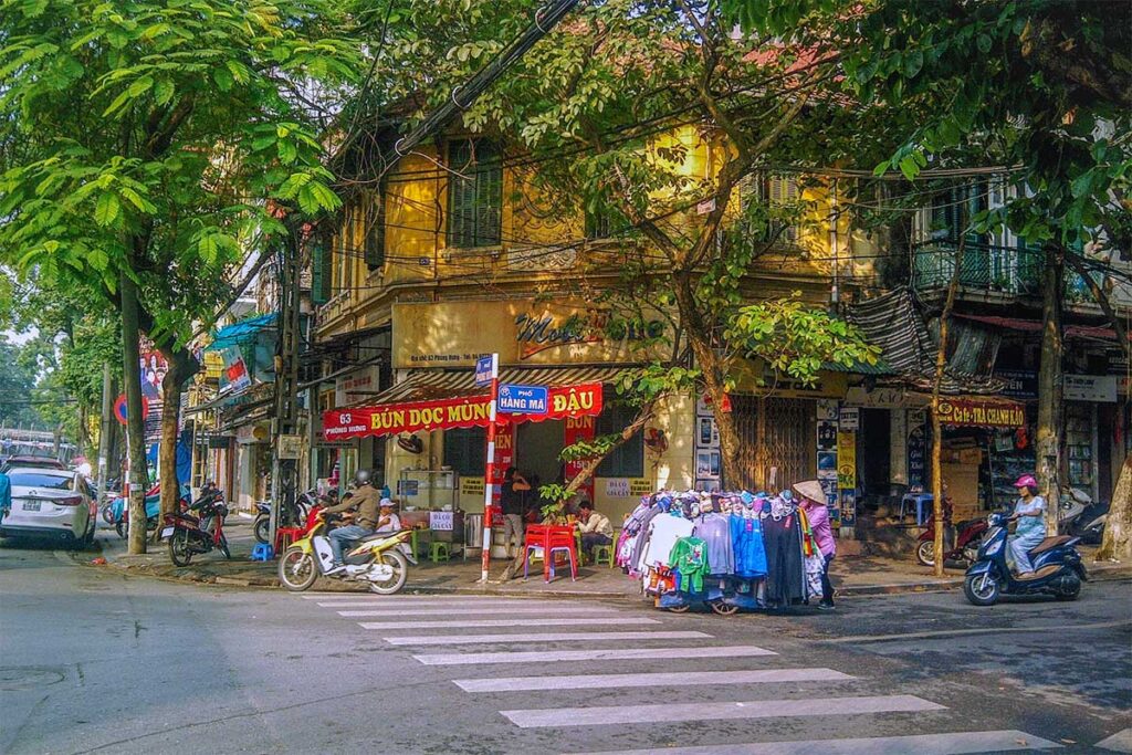 Old houses on  Hang Ma Street in Hanoi Old Quarter