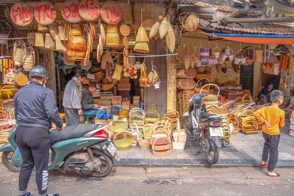 A local bamboo shop on Hàng Tre Street in the Old Quarter