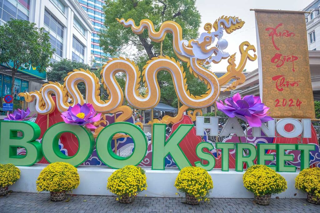 A big sign for Tet Festival at Hanoi Book Street