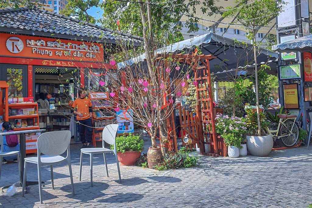 A bookstore with small cafe at Hanoi Book Street