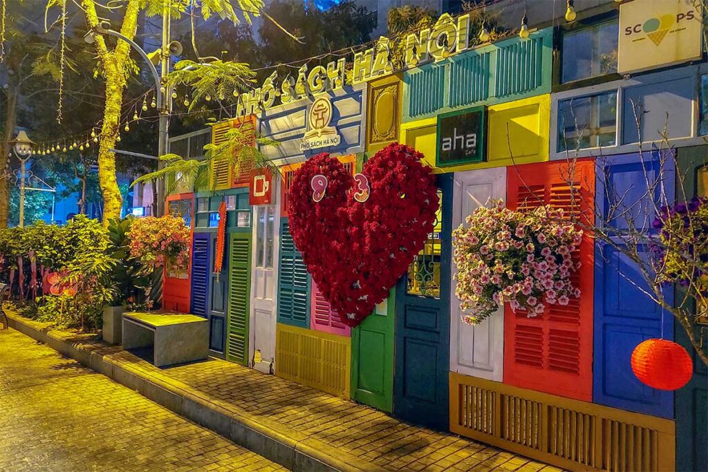 A nicely decorated wall to take photos for Vietnam check-in culture at Hanoi Book Street