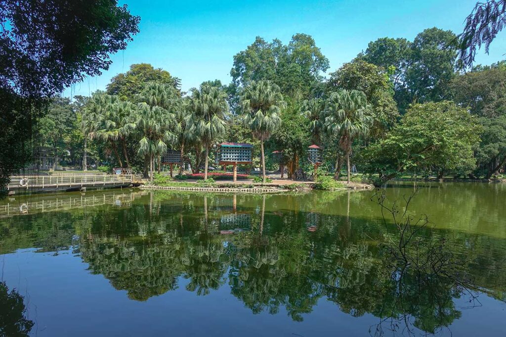 A small lake with Pigeon Island inside Hanoi Botanical Gardens