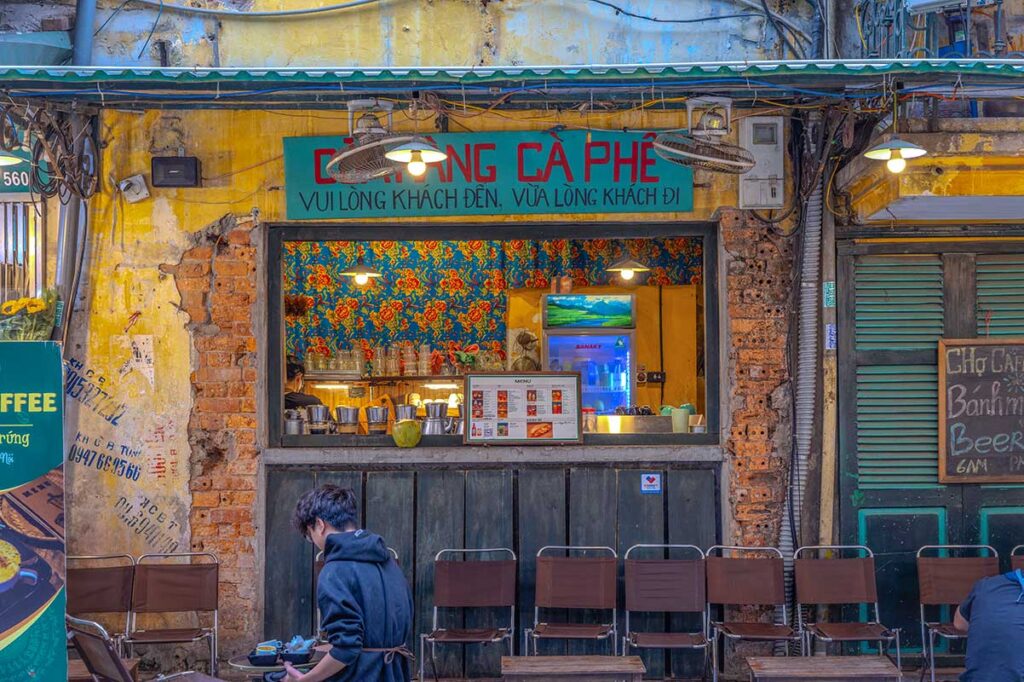 A local cafe selling coffee on the streets of Hanoi Old Quarter