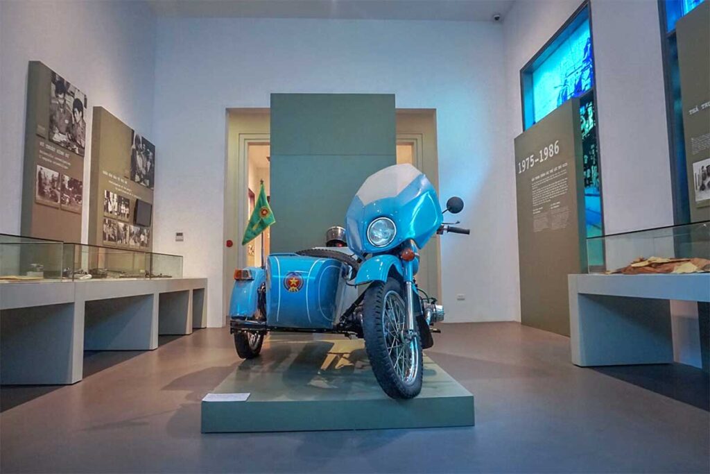 A police motorbike with sidecar displayed at the Hanoi Police Museum