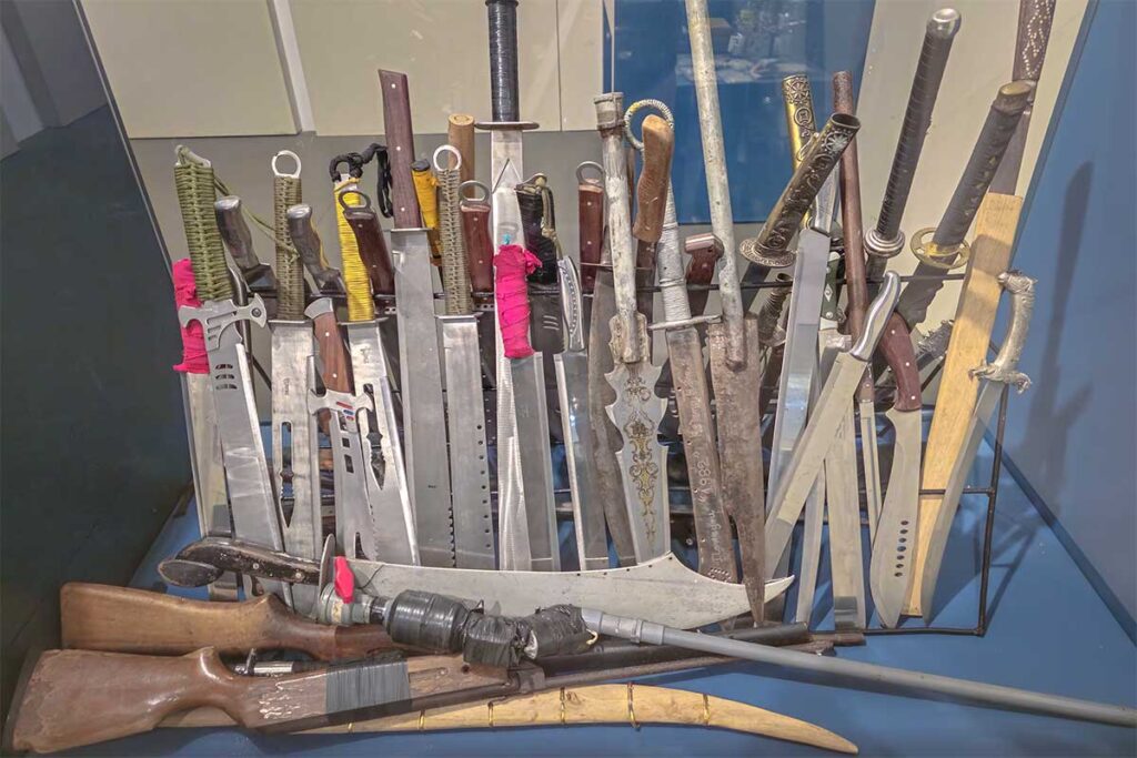 Weapons confiscated by Vietnamese police displayed at the Hanoi Police Museum