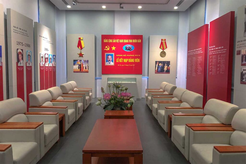 Photos of Ho Chi Minh and other leaders of Vietnam hanging in the Hanoi Police Museum