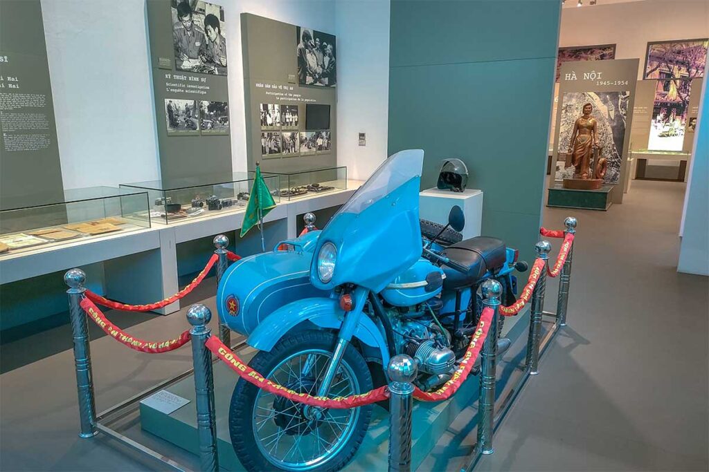 A police three wheeled motorbike displayed at the Hanoi Police Museum