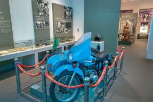 A police three wheeled motorbike displayed at the Hanoi Police Museum