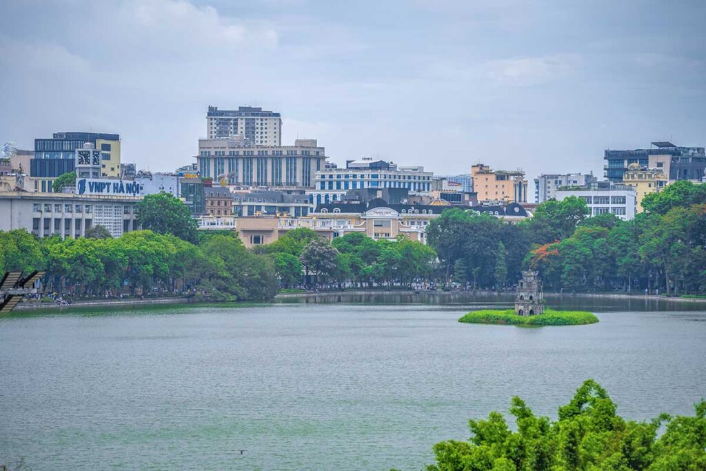 Hoan Kiem Lake central point of Hoan Kiem District in Hanoi