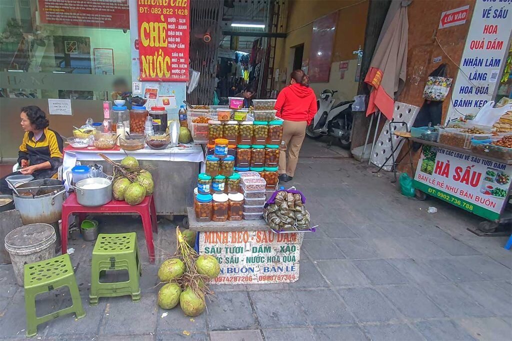 A street food stall outside Hom Market in Hanoi